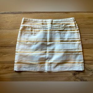 J.Crew white + metallic gold stripe short skirt